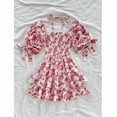 thumbnail image 4 of ZOELNIC Women's Puff Sleeve Square Neck Smocked Dress Boho Floral Print Off Shoulder Ruffle Mini Short Dress, XS, 4 of 8
