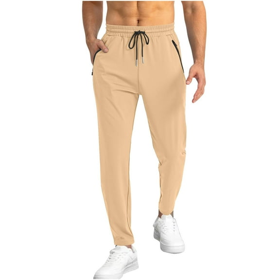 ZQUUVOU Men's Sweatpants Casual Sports Popular Waist Drawstring Joggers Tactical Loose Fit Pants For Men With Multi Pockets Pants Beige