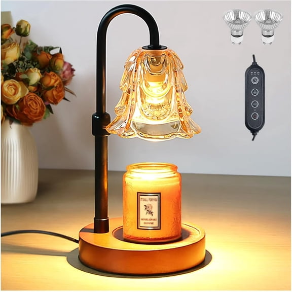 Dimmable Candle Warmer Lamp with Timer, Adjustable Height Melting Lamp for Scented Wax, Flameless Safe Home Decor with 2 Halogen Bulbs, Gift for Women