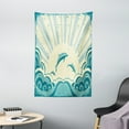 thumbnail image 1 of Dolphin Tapestry, Nautical Inspirations in Dolphins with Rising Sun and Swirled Ocean Waves, Wall Hanging for Bedroom Living Room Dorm Decor, 40W X 60L Inches, Teal Pale Yellow, by Ambesonne, 1 of 2