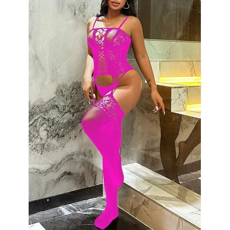 Generic Sexy Lingerie Sexy Sling Mesh Stockings Open Bottom Anti-Slip Temptation Transparent One-Piece Stockings W803