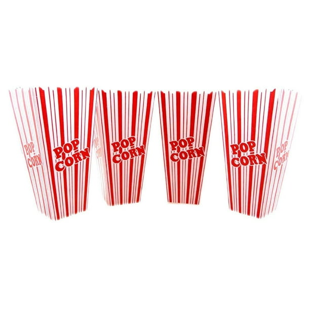 Plastic Popcorn Containers Set of 4 (16 Pack), Perfect for Movie Time These Oldfashioned