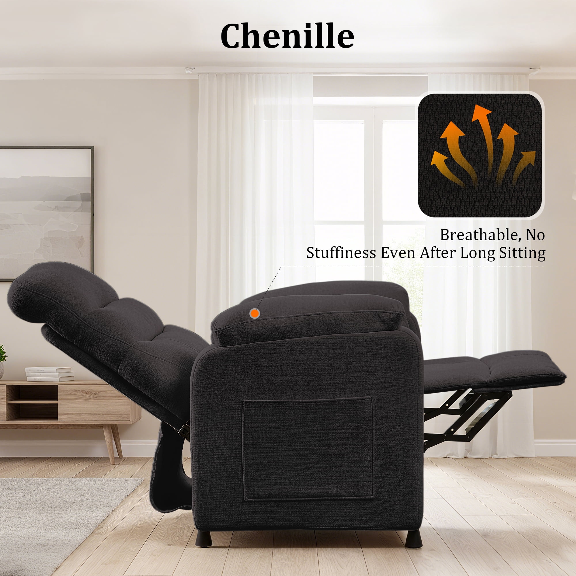 Miniyam Power Theater Chair in Black, 7-Zone Support, Full Steel Frame & 350Lbs Capacity for Home Theater