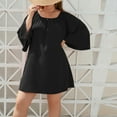 thumbnail image 2 of Women's Plus Size Solid Casual Holiday Dress Round Neck Side Split Bubble Sleeve Maxi Dress, 2 of 2