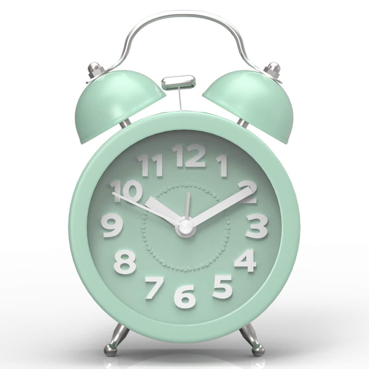 Pilife 3" Cute Twin Bell Alarm Clock for Bedroom,Retro Vintage Analog Alarm Clock with non