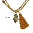 thumbnail image 4 of Gleaming  Tiger's Eye Hand of Hamsa Brown Tassel Brass Bead Necklace, 4 of 5