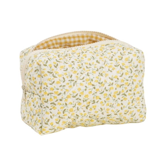 Large Capacity Cotton Floral Quilted Makeup Bag Cosmetic Pouches Accessory Storage Organized For Travel And Daily Use