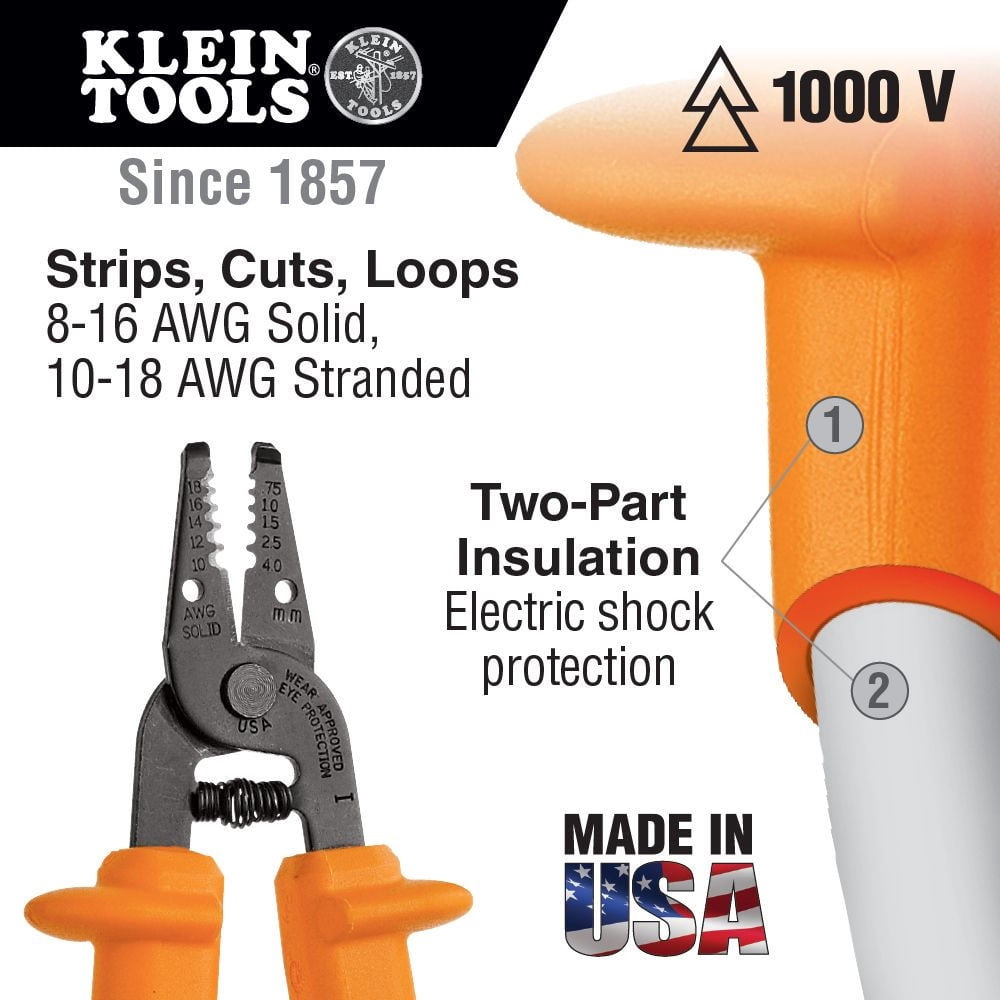 Klein Tools 10-18AWG Insulated Wire Stripper, 6" Tool Length