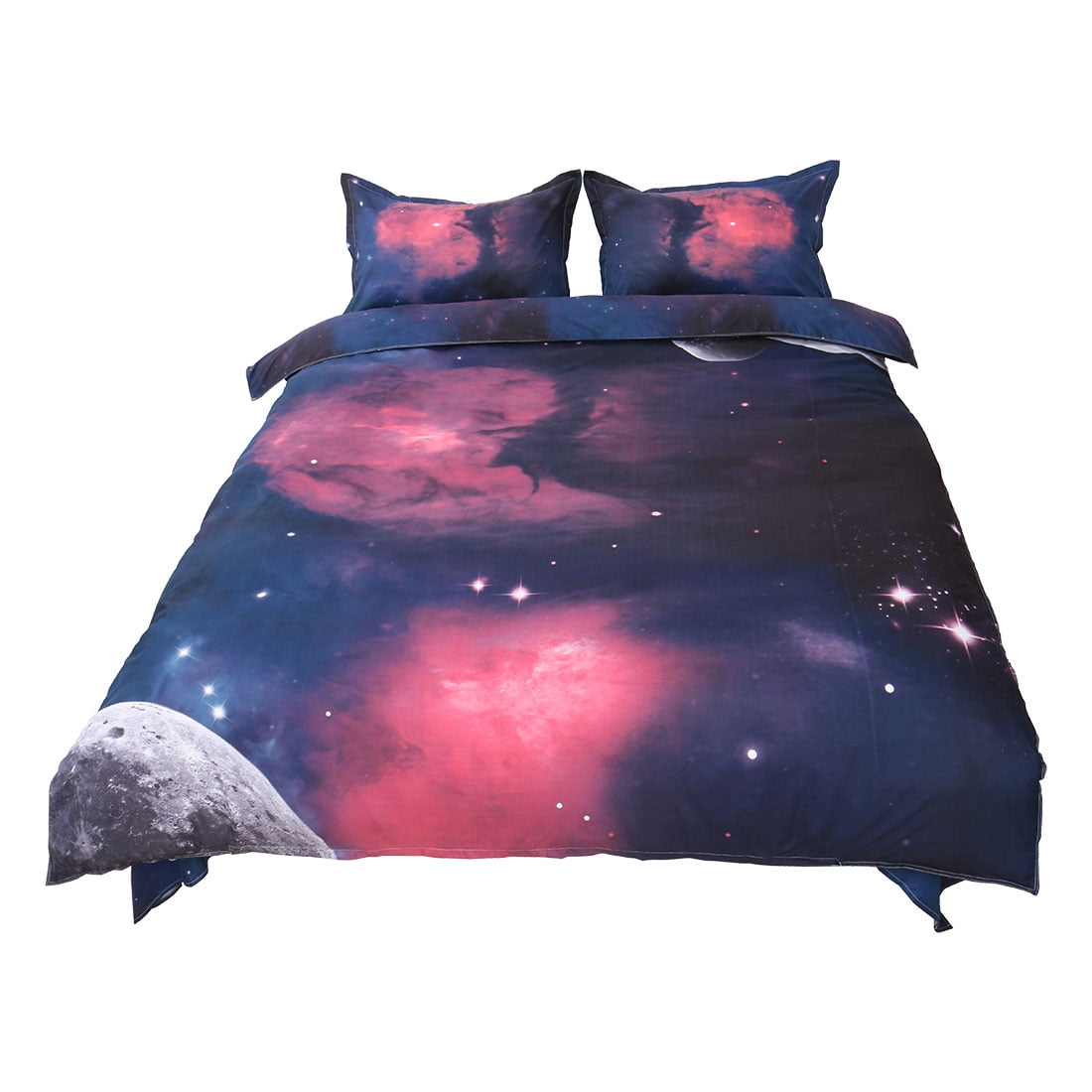 ... Galaxy Sky Cosmos Night Pattern Single Size 4pcs Bedding Duvet Set Fuchsia