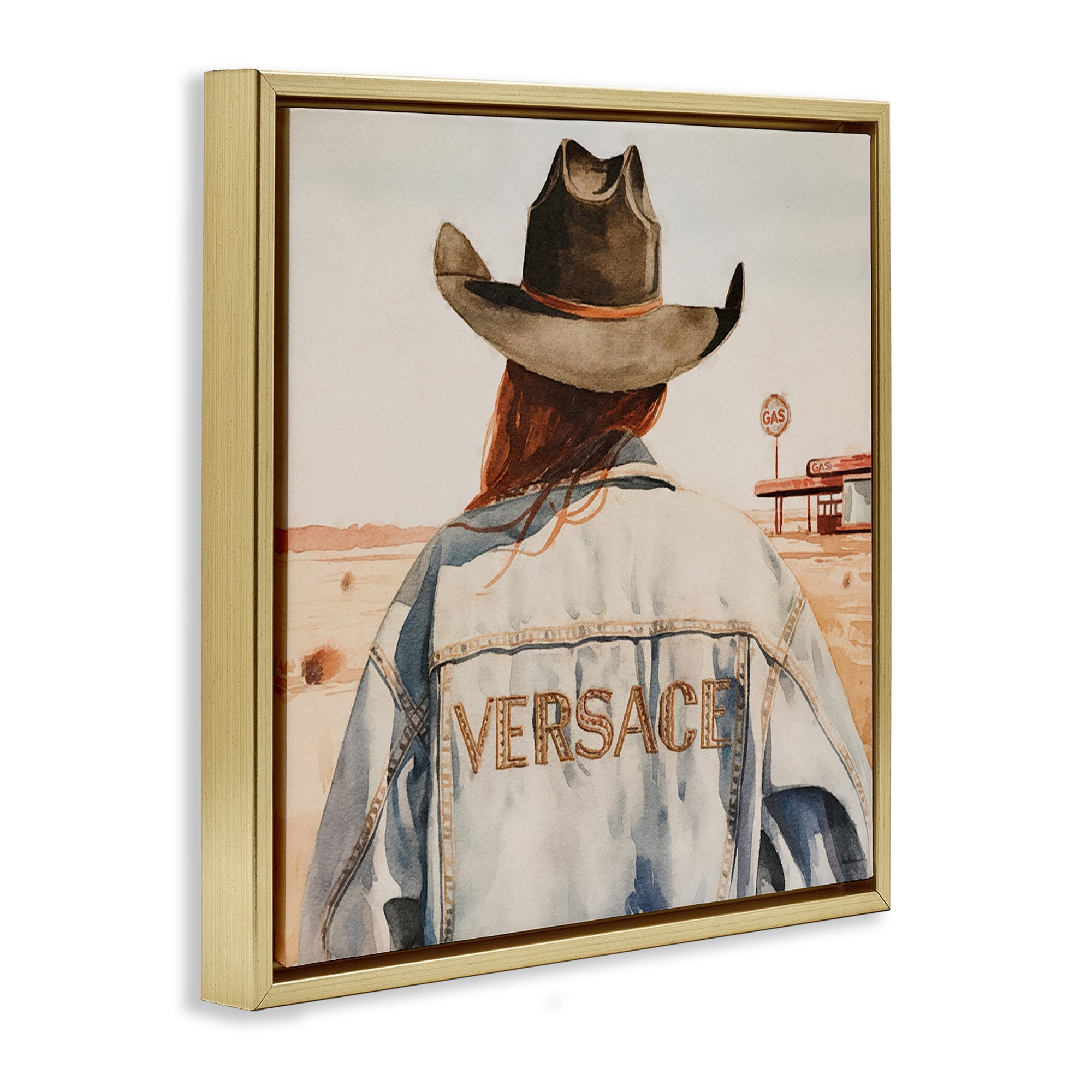Stupell Industries Glam Jacket Cowgirl People Painting Gold Floater Framed Canvas Art Print Wall Art, 25 x 25