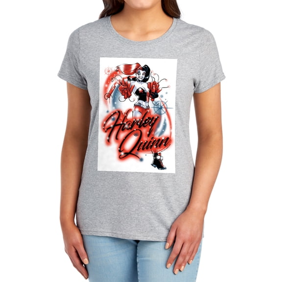 Batman Harley Airbrush Women's T Shirt, Athletic Heather, Small