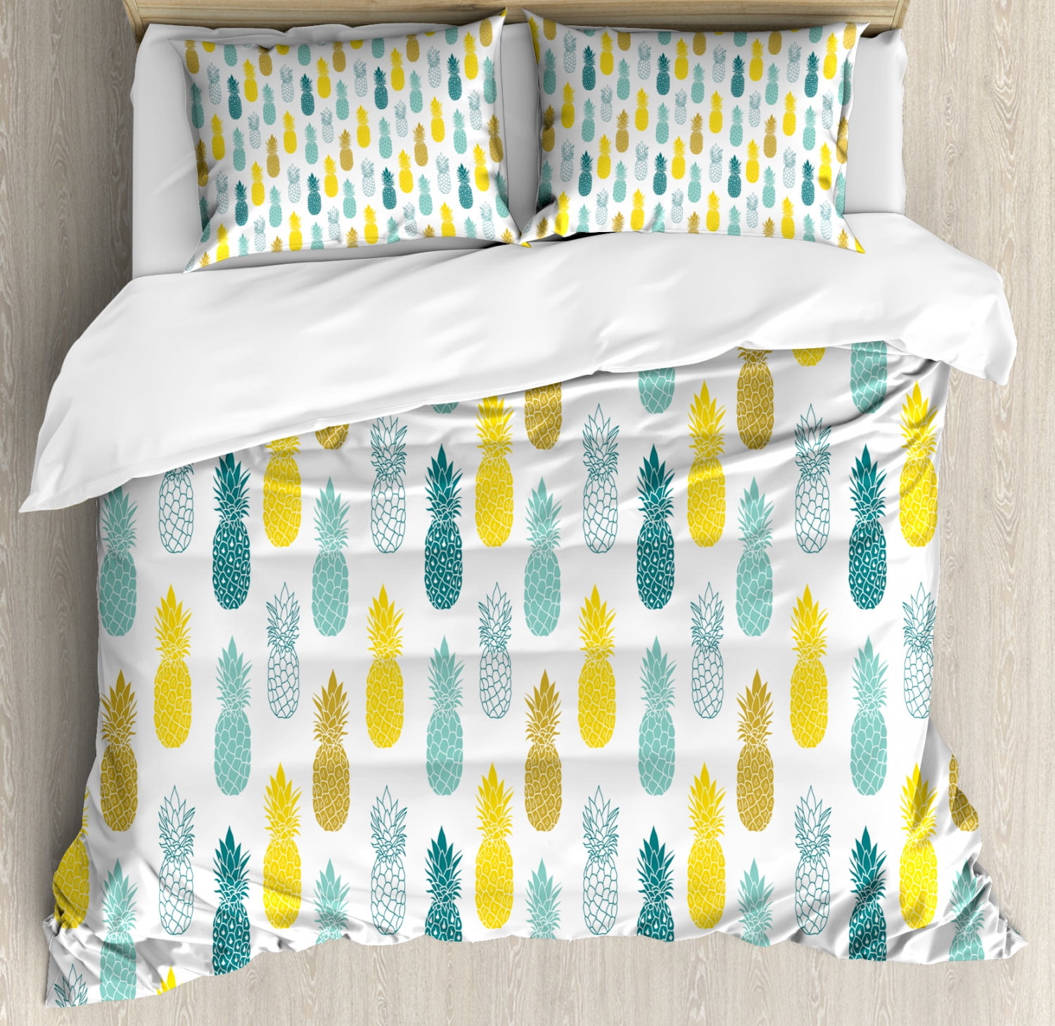 Pineapple Duvet Cover Set Queen Size, Tropical Pattern of Exotic Fruit