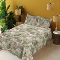 thumbnail image 2 of Ambesonne Nature Art Fitted & Flat Sheet with Shams 4 Pcs Set, Forest Line Art Leaves, Queen, Sage Green and Pale Rose, 2 of 5