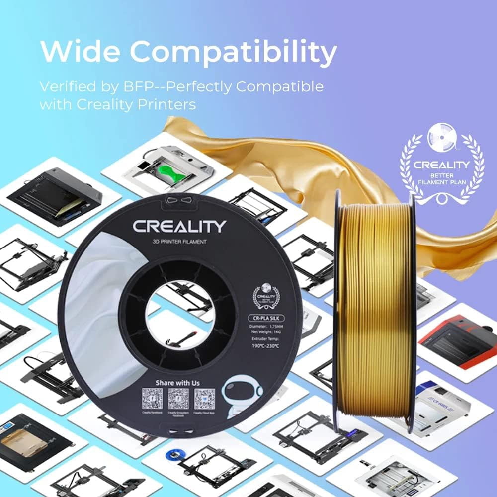 Creality Silk PLA Filament 12-Pack 1.75mm High Gloss 2.2lb Spools Clog-Free Use w Creality Ender CR Series & Most FDM Printers Silver 12 Unit per pack