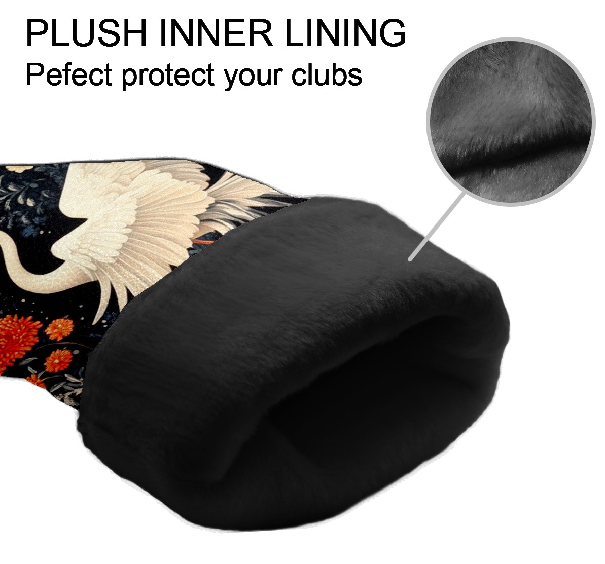 Golf Head Covers - White Crane Design, Premium Waterproof PU Leather, Plush Lining, Fits Driver/Hybrid, Elegant Bird Golf Gift