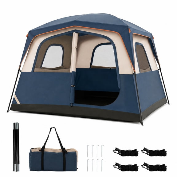 Biotree 6 Person Camping Tent Blue, Easy Setup Family Cabin Tent with Top Rainfly, Mesh Windows & Carrying Bag for Camping Hiking Outdoor, 10x9 ft
