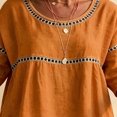 thumbnail image 3 of Morrtic Women's Eyelet Spliced 2 Piece Solid Color Set – Round Neck Half Sleeve Blouse & Wide-Leg Pants, Summer Casual Outfit Orange，XL, 3 of 6