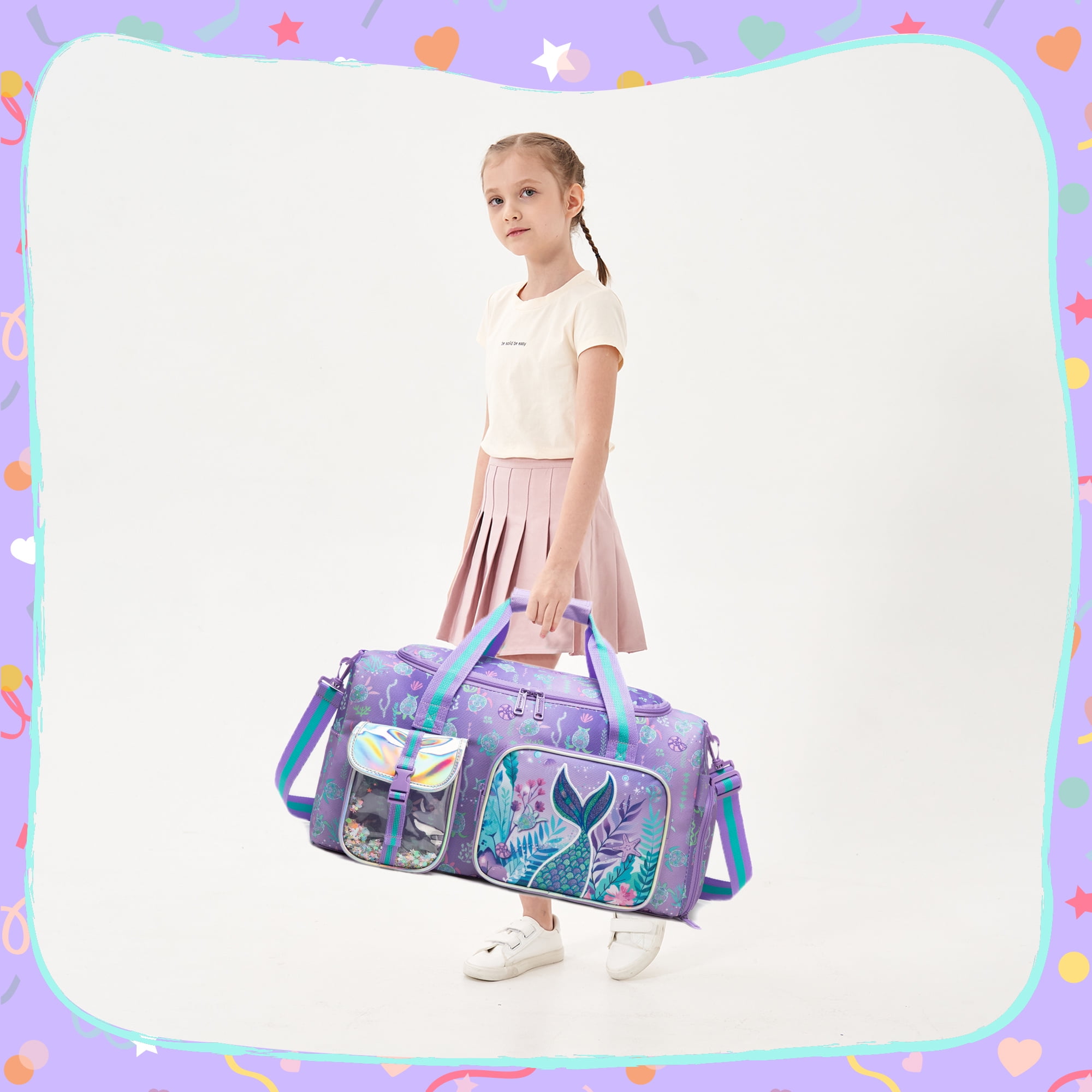 Kids Carry on Luggage Sets for Girls with Wheels Rolling Suitcases for Toddlers with Duffle Bag 16 Inch Mermaid