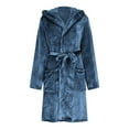thumbnail image 4 of Women's Plush Fleece Hooded Knee Length Robe Set, Soft Bathrobe with Pockets and Sleep Mask, Cozy Loungewear, Warm Spa Robe with Adjustable Belt, Matching Eye Mask Included Blue M, 4 of 7
