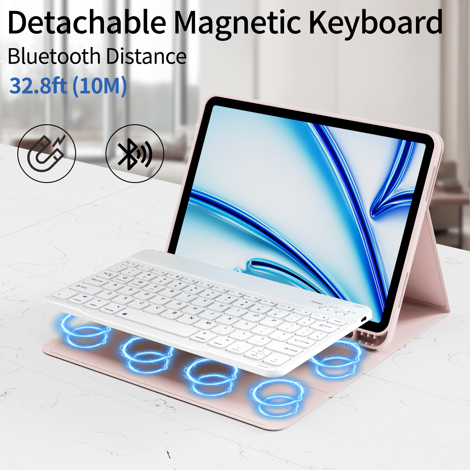 KVTVOU Keyboard Case for iPad Air 11 inch M2/M3 (2024/2025), iPad Air 5th/4th Generation (2022/2020) 10.9 inch, Detachable Wireless Bluetooth Keyboard, Stand Folio Cover with Pencil Holder, Pink