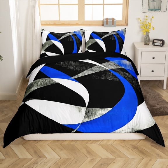 Erosebridal Blue Circle Comforter Cover Twin,Geometric Stripes Bedding Twin Size,Round Lines Duvet Cover Twin,Ultra Soft Abstract Bedroom Decorative(No Comforter),Reversible,3pcs