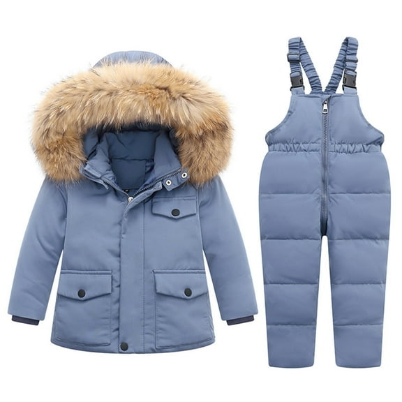 Busydd Toddler Snow Suit Unisex Infant Baby Clothes 1-6 Years Long Sleeve Solid Color Outdoor Ski Jacket and Jumpsuit Set Winter Warm Baby Outfits