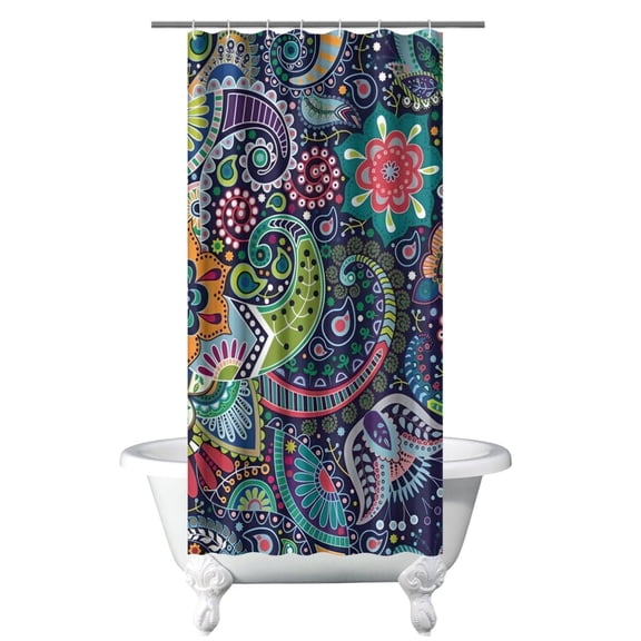 Small Stall Narrow Shower Curtain 36"W x 72"L – Tropical Bohemian Leaves, Mid-Century Abstract Boho Botanical Bathroom Decor, Vintage Floral Palm Leaf Pattern, Rustic Tribal Folk Style