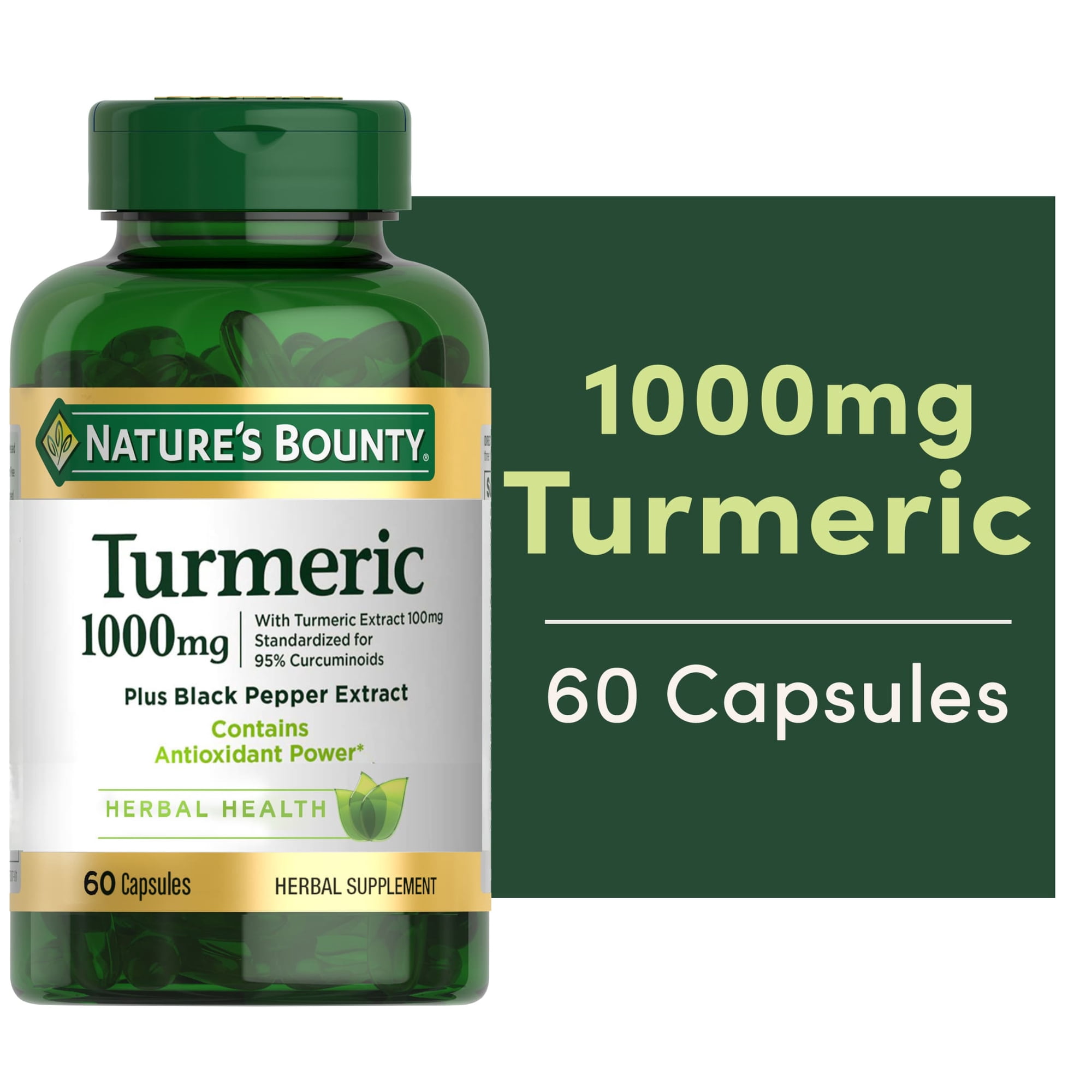 Nature's Bounty Turmeric Curcumin 1000mg Capsules with Black Pepper Extract, Joint Health Antioxidant Support, 60 Count