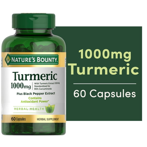 Nature's Bounty Turmeric Curcumin 1000mg Capsules with Black Pepper Extract, Joint Health Antioxidant Support, 60 Count