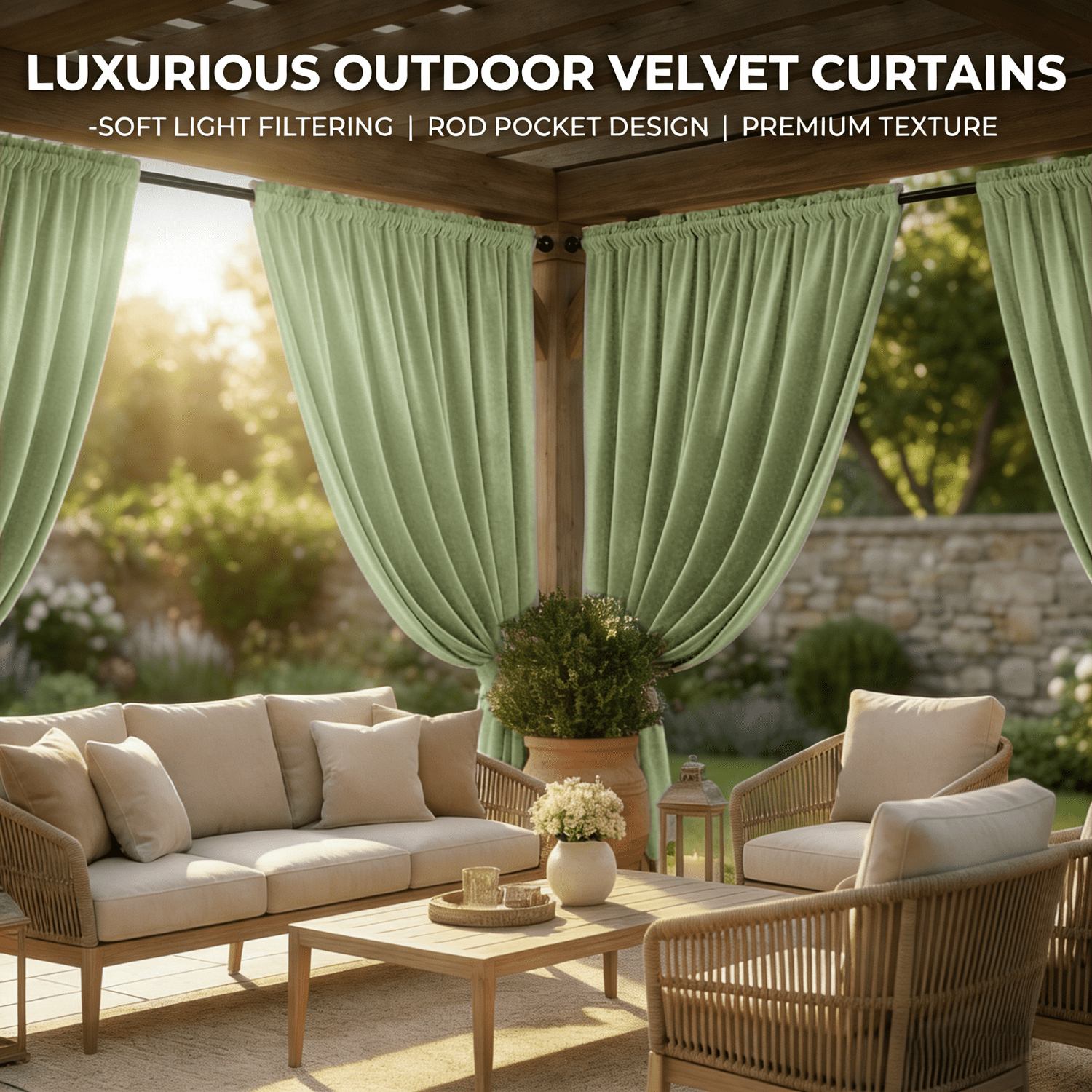 SNITIE Outdoor Curtains 2 Panels, Rod Pocket Water Resistant Outdoor Patio Curtains for Porch, Pergola, Cabana, 14 Colors Available, Multiple Sizes (52"x84"/52"x96"/52"x108")