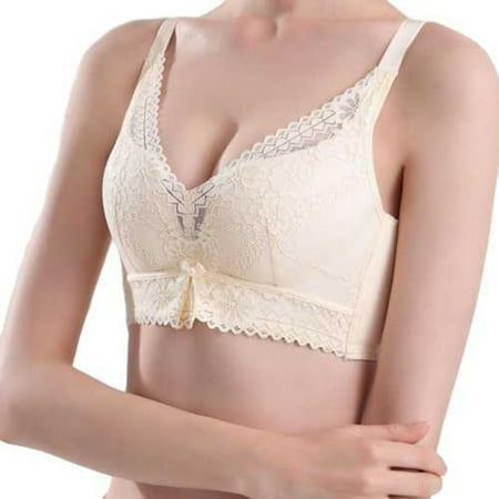 Yyeselk Lace Bra for Women Wireless Wide Back Push Up Brassiere Full Coverage Hide Side Fat Bra Comfort No Underwire Lift Up Bra Daily Bra Beige M