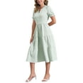 thumbnail image 4 of Vestido de cuadros para mujer Inspire Chic, vestido midi con volantes, escote en V, decoración de botones, color verde, talla L, 4 of 6