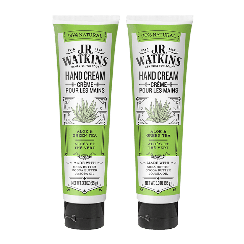 (Twin Pack) J.R. Watkins Shea Butter Hand Cream, Aloe & Green Tea, 3.3 Oz Tube