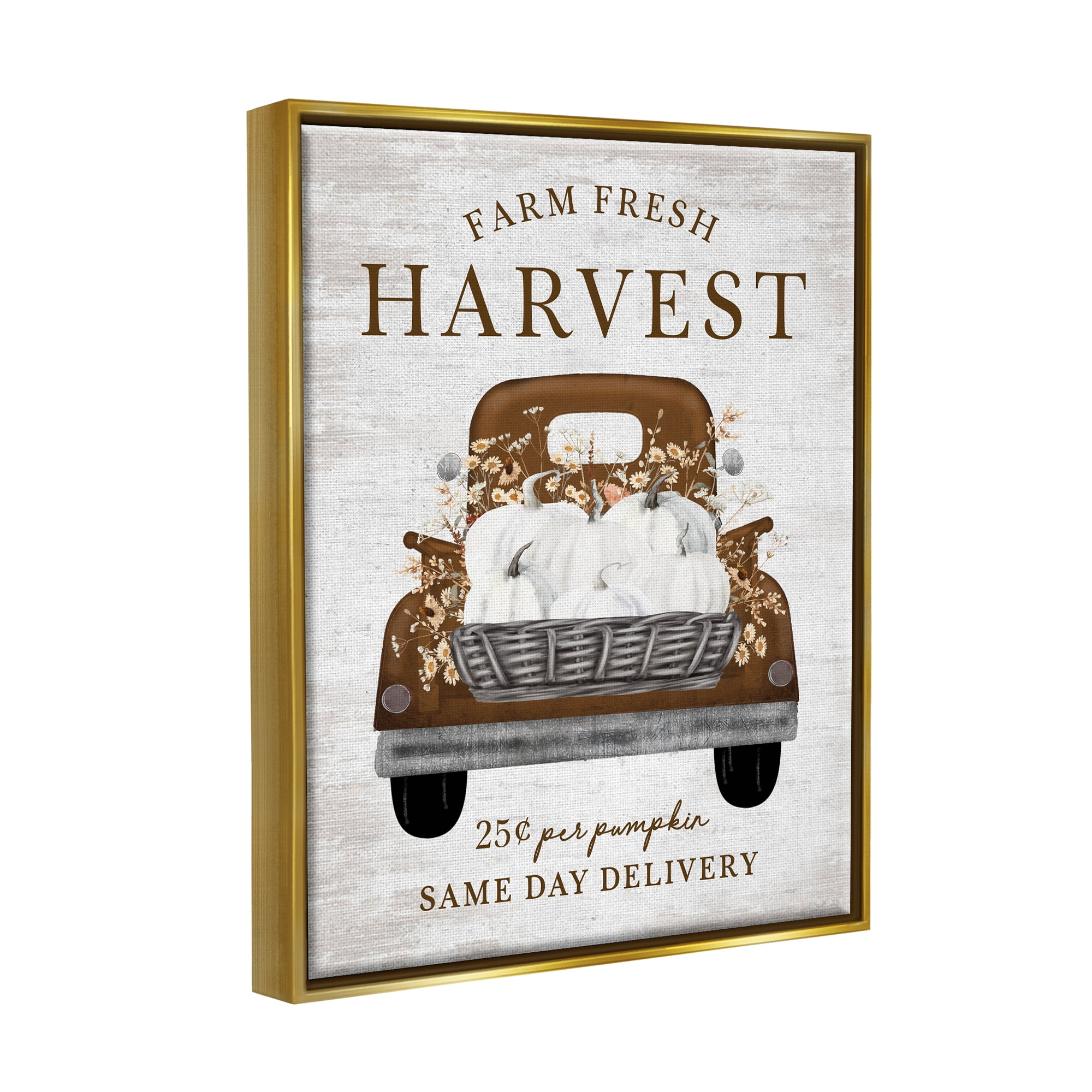 Stupell Industries Farm Pumpkin Harvest Holiday Painting Gold Floater Framed Canvas Art Print Wall Art, 17 x 21