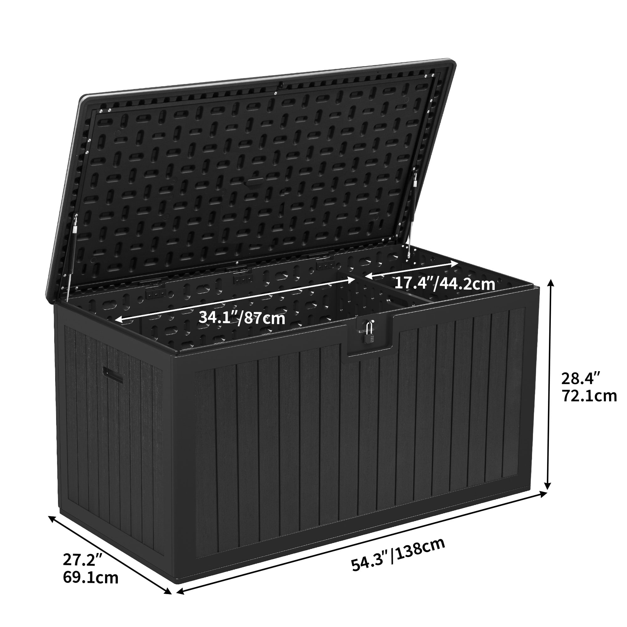 Dextrus Outdoor 150 Gallon Waterproof Resin Deck Box with Lock, Black
