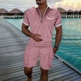 thumbnail image 2 of JHLZHS Mens Rave Clothes Male Casual Striped Gradient Ramp Print Two Piece Suit Zipper Short Sleeve Top Blouse Suit Drawstring Pocket Short Set Men Workout Clothes Short Rave Outfits for Men Blue, 2 of 4