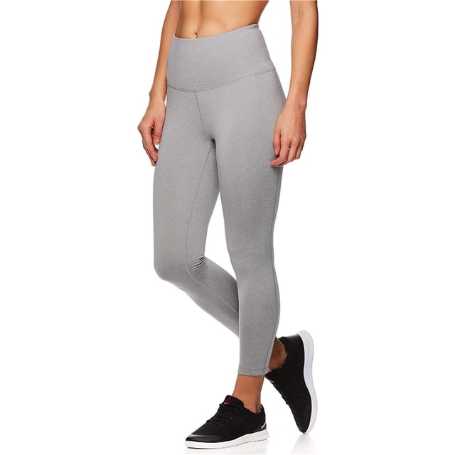 Reebok Womens High Rise Capri Leggings Yoga Pants, Grey, X-Large
