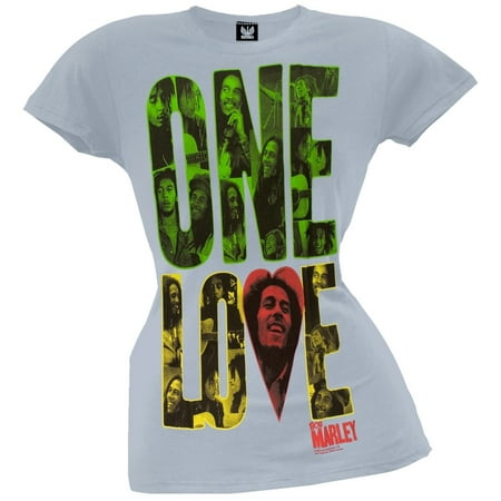 Bob Marley - One Love Block Light Blue Juniors T-Shirt