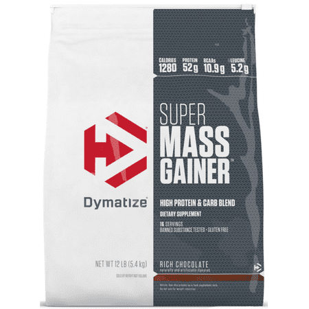 Dymatize Super Mass Gainer, High Protein & Carb Blend, Rich Chocolate, 52g Protein/Serving, 12