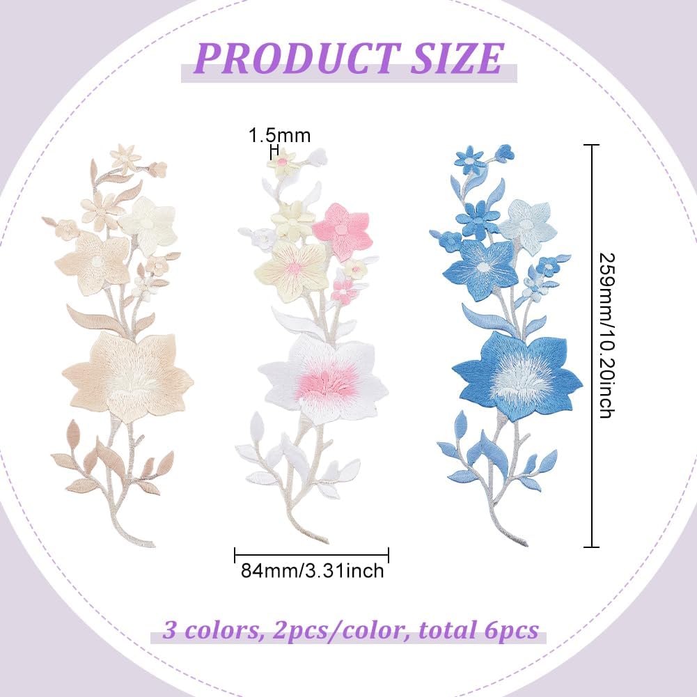6PCS 3 Colors Flowers Iron On Patch Embroidered Applique Fabric Plum Blossom Applique Clothing Embroidery Patch Fabric Sticker for Craft Sewing Repair - image 3 of 6