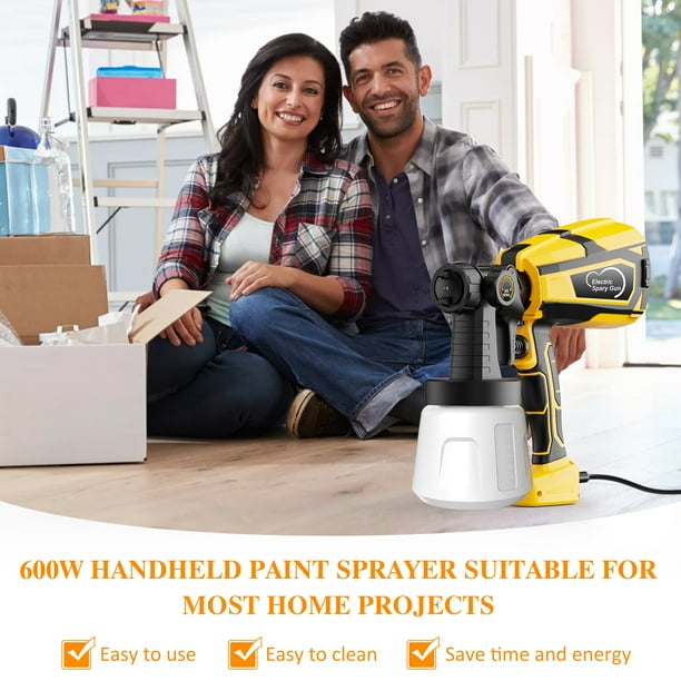 FOUKUS Paint Sprayer for House Painting 600W HVLP Electric Paint Gun 5 Nozzles and 3 Patterns Easy to Clean
