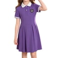 thumbnail image 2 of Girls School Uniform Dress Elegant School Style Girl Dress with Color Contrast Collar Defined Waist for Everyday Casual Campus Wear Girls Purple 9 Years, 2 of 8