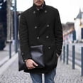 thumbnail image 2 of Men Woolen Coat Mid Length Double Breasted Stand Collar Outerwear Autumn Winter British Style Windbreaker Overcoat Streetwear, 2 of 7