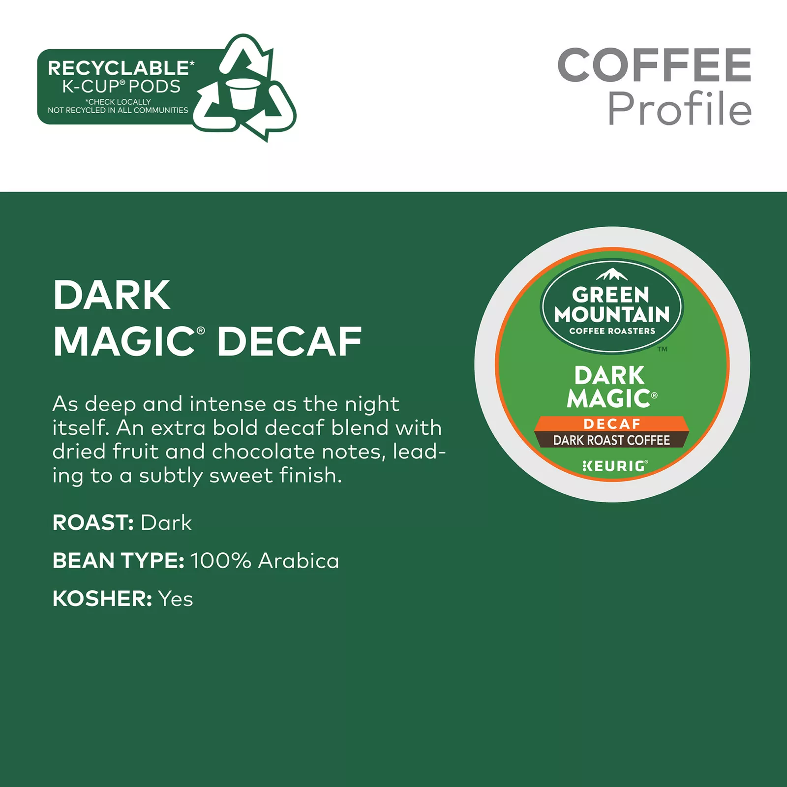 Green Mountain Coffee, Dark Magic Decaf, Single-Serve 144 K-Cup Pods, Dark