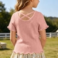 thumbnail image 2 of HUITKMM Girls Shirts Size 7-8 Crisscross Back Short Sleeve Solid Casual Summer Top, 2 of 4