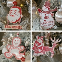 Vintage Wooden Christmas Ornaments Set of 4 - Santa Claus, Gingerbread, Snowman, Reindeer Sleigh,Christmas Tree Ornaments Wood Hanging Decor for Christmas Tree Decoration,Christmas Wall Decoration