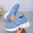 thumbnail image 2 of Sky Blue Sneakers For Womens Solid Color Rhinestone Deep Mouth Thick Sole Breathable Beaded Knitted Casual Shoes For Walking And Activities Size 40, 2 of 9