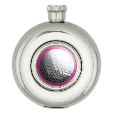 

Golfball Golf Ball Sport on Pink Round Stainless Steel 5oz Hip Flask