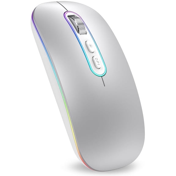 Cimetech Rechargeable Bluetooth Wireless Mouse, Silent Portable Mouse for Laptop, USB A Dual Mode Wireless Mouse for MacBook, PC, iPad, Office & Travel, Ergonomic Compact Mouse (Silver)