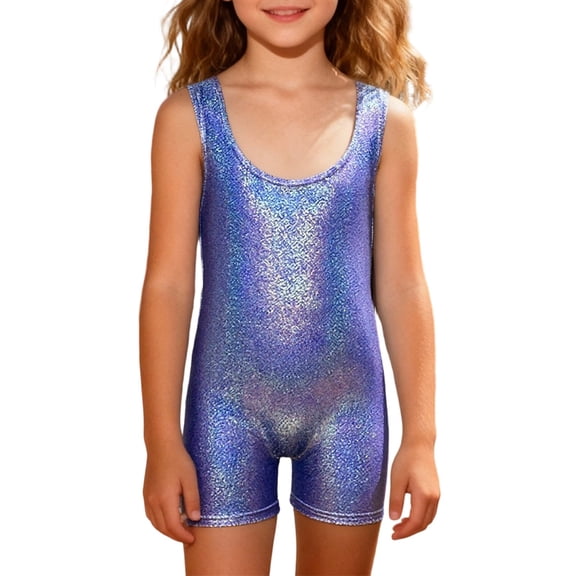 Unisex Kids Shiny Metallic Unitard, Sleeveless Gymnastics & Dance Leotard Bodysuit for Parties & Events